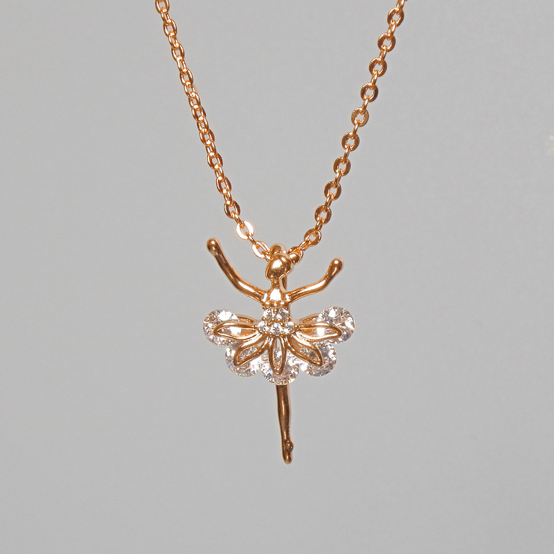 Ланец „Балерина“ Xuping с висулка от бели кристали, диаметър 12×17, 5 мм +/-, дължина 45–50 см +/-, дебелина 1 мм +/-