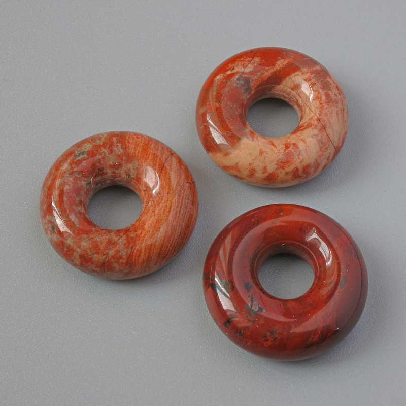 Пандора мъниста от червена яшма, естествен камък, диаметър 15×5 мм, диаметър на отвора 5 мм+