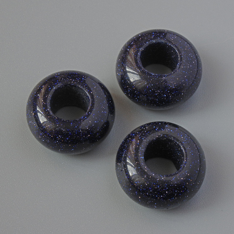 Пандора мъниста „Авантюрин Син Пясък Нощ Каира“ (синтетична), диаметър 14×7 мм, диаметър на отвора 5,5 мм