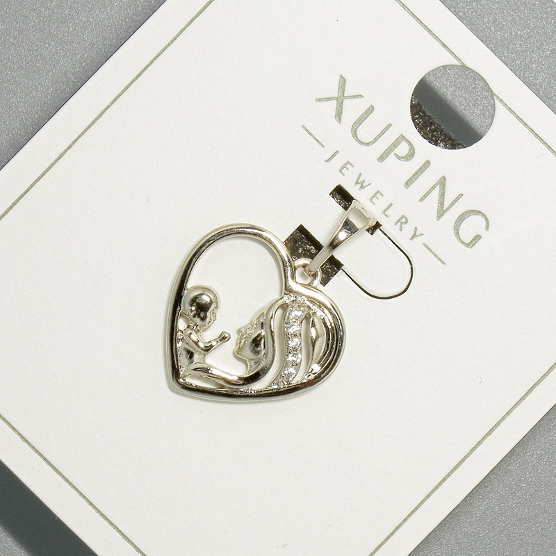 Кулон «Сърце» Xuping със бели кристали, диаметър 15,5×15 мм, дължина 20 мм, родиево покритие