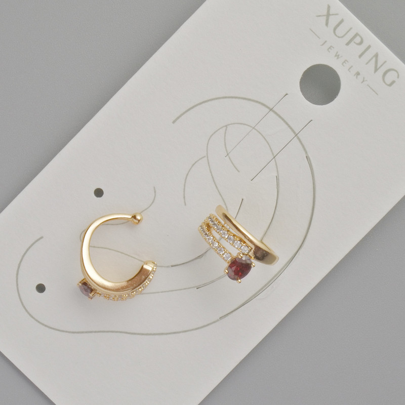Кафи Xuping с червен кристал и бели стрази, диаметър 11,5×5,5 мм, позлата 18К