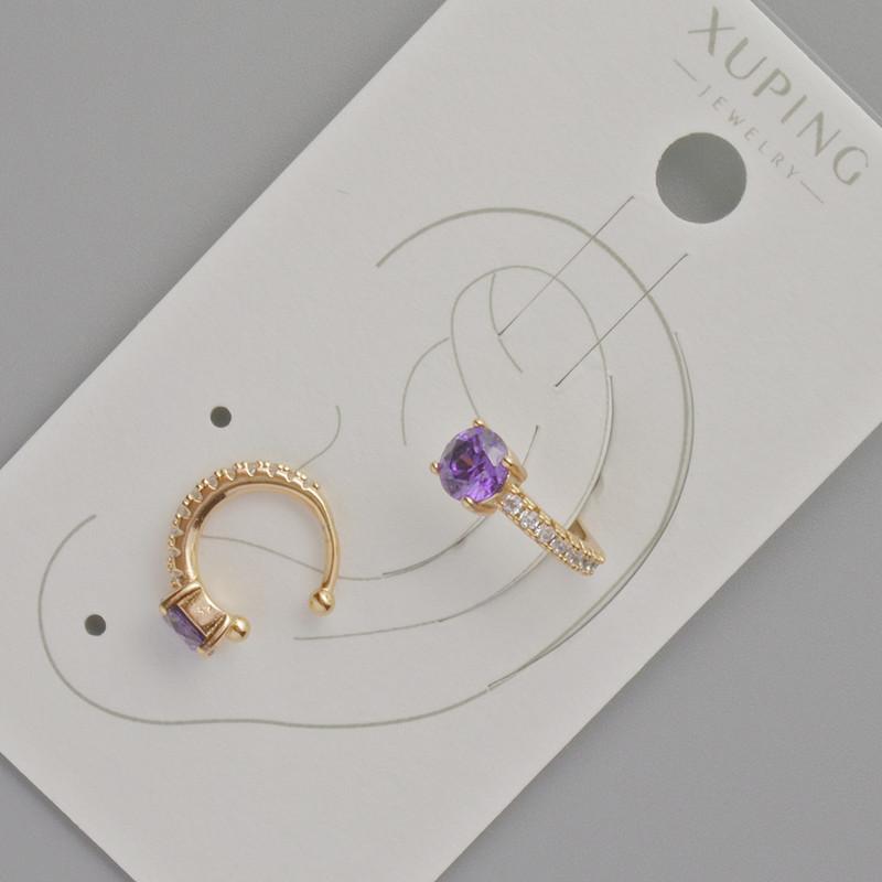 Обeци Xuping с лилав кристал и бели стрази, диаметър 13х5 мм +- позлата 18K
