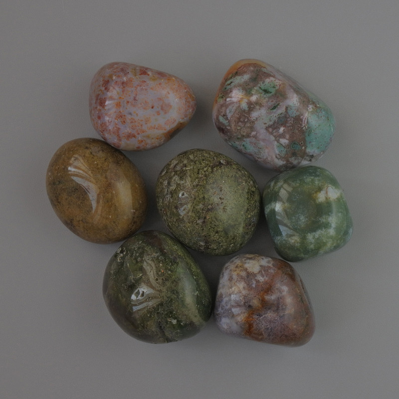 Сувенирен естествен камък Мъхов ахат, фасетна мъниста, диаметър 20×18 мм (±), фасовка 100 г