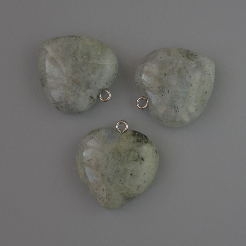 Кулон Сърце от лабрадорит, диаметър 27×25 мм