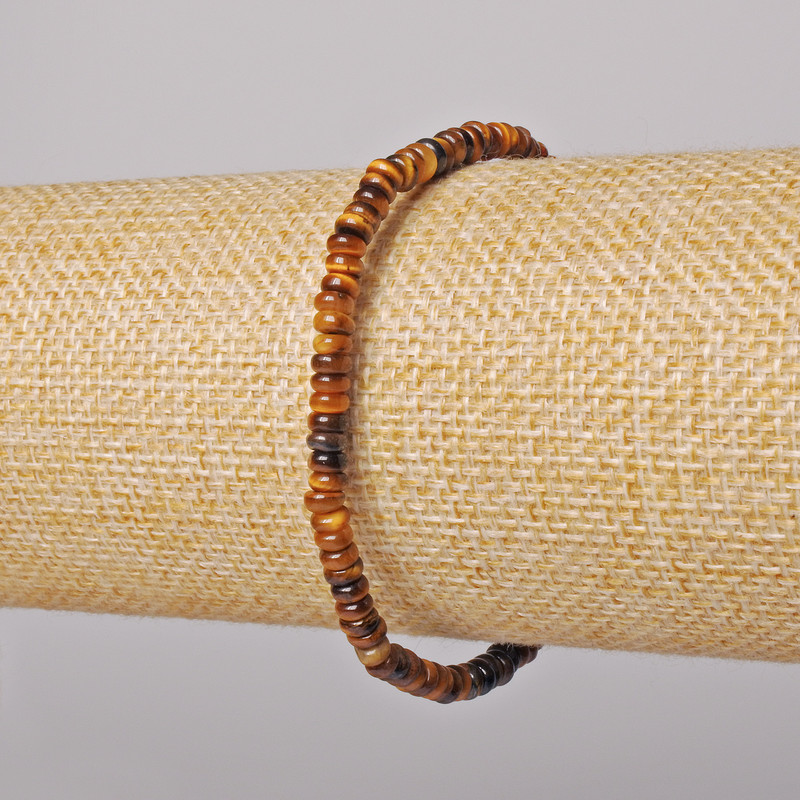 Браслет от естествен камък тигрово око гладък рондел, диаметър 4×2 мм, дължина 18 см ± (еластичен)