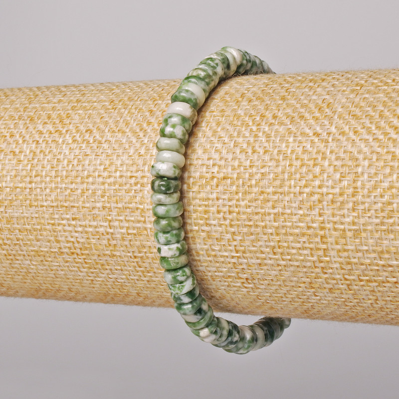 Браслет от мъхов агат, гладък рондел, диаметър 6×2,5 мм, дължина 18 см (еластичен)