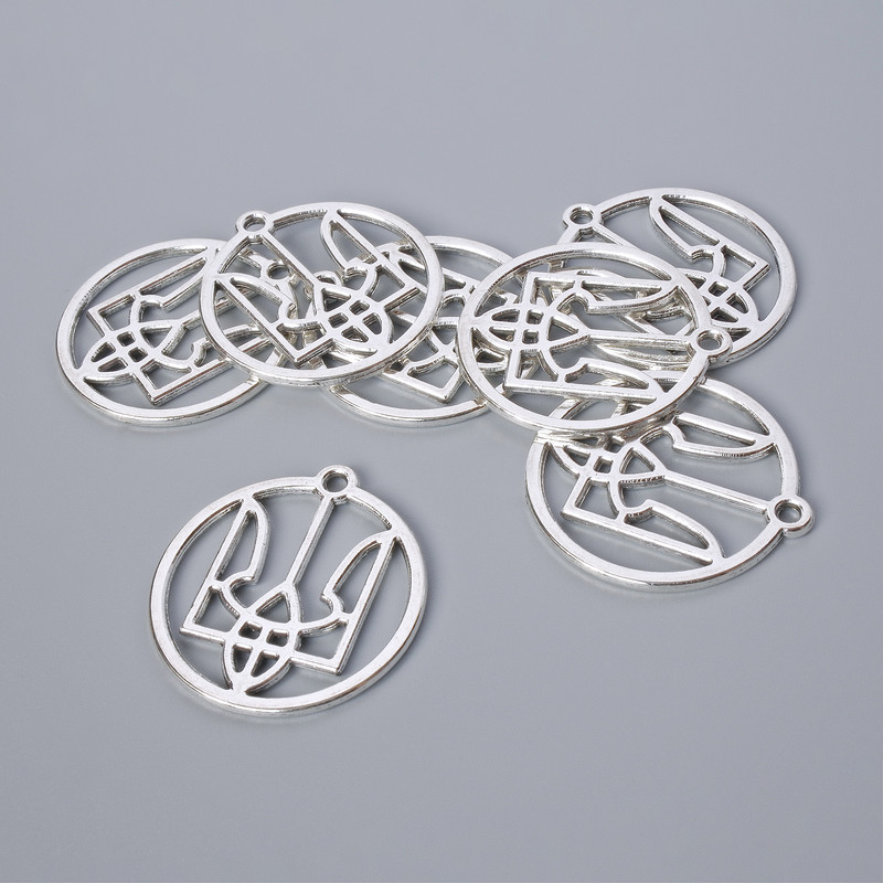 Фурнитура висулка «Герб», диаметър 26,5×25 мм, диаметър на отвора 1,9 мм, фасон 7 бр. ± сребрист цвят на метала