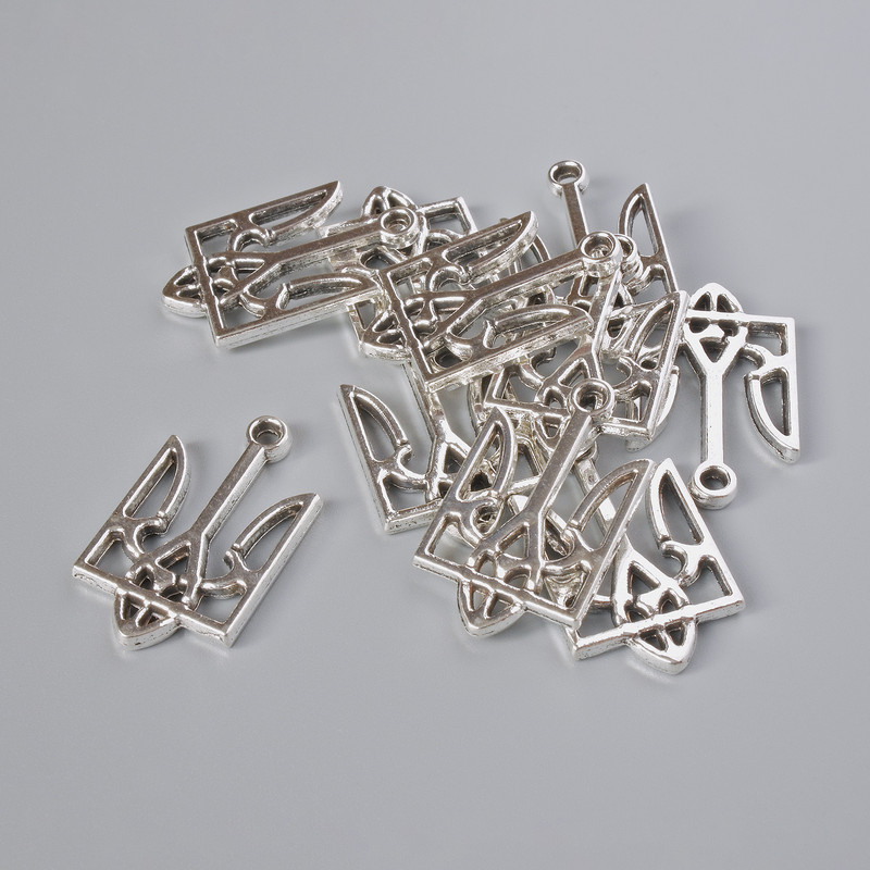 Фурнитура висулка «Герб», диаметър 25х15 мм, диаметър на отвора 2,1 мм, фас. 7 бр ±, сребрист цвят на метал