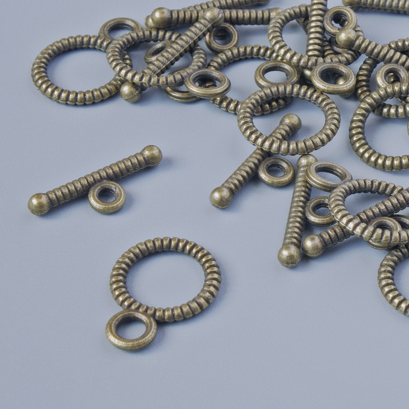 Фурнитура закопчалка, диаметър 10 мм, 14,5 мм, диаметър на отвора 2,1 мм, фасовка 14 бр ±, бронзов цвят на метал