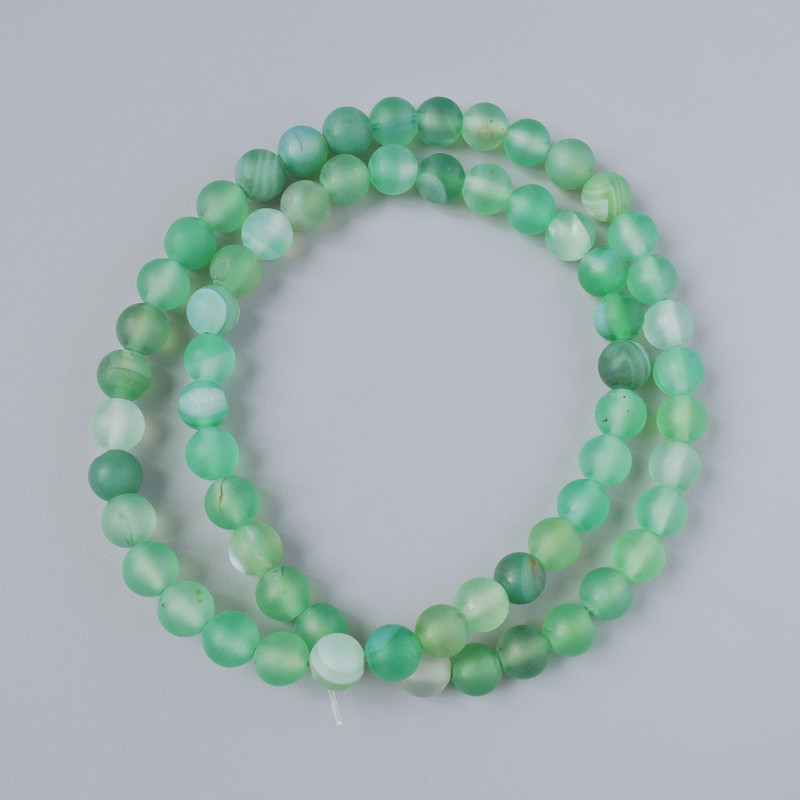 Ахатовите зелени матови мъниста, естествен камък, гладка топка, диаметър 6 мм, дължина 38 см, на конец