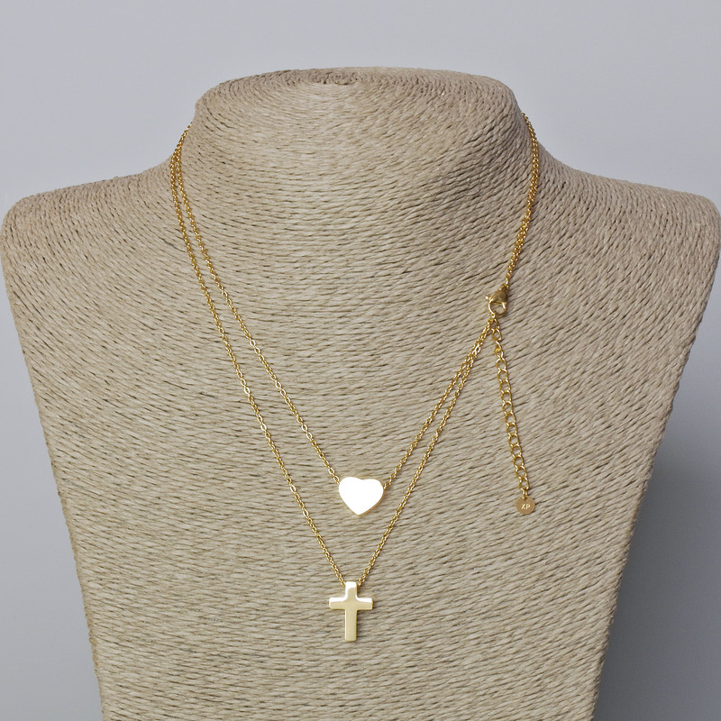 Верижка Xuping лимоново позлатяване, дебелина 1,4 мм, с висулка "Сърце и Кръст", диаметър 10x12 мм, 15x11 мм ±, дължина 39–44 см ±