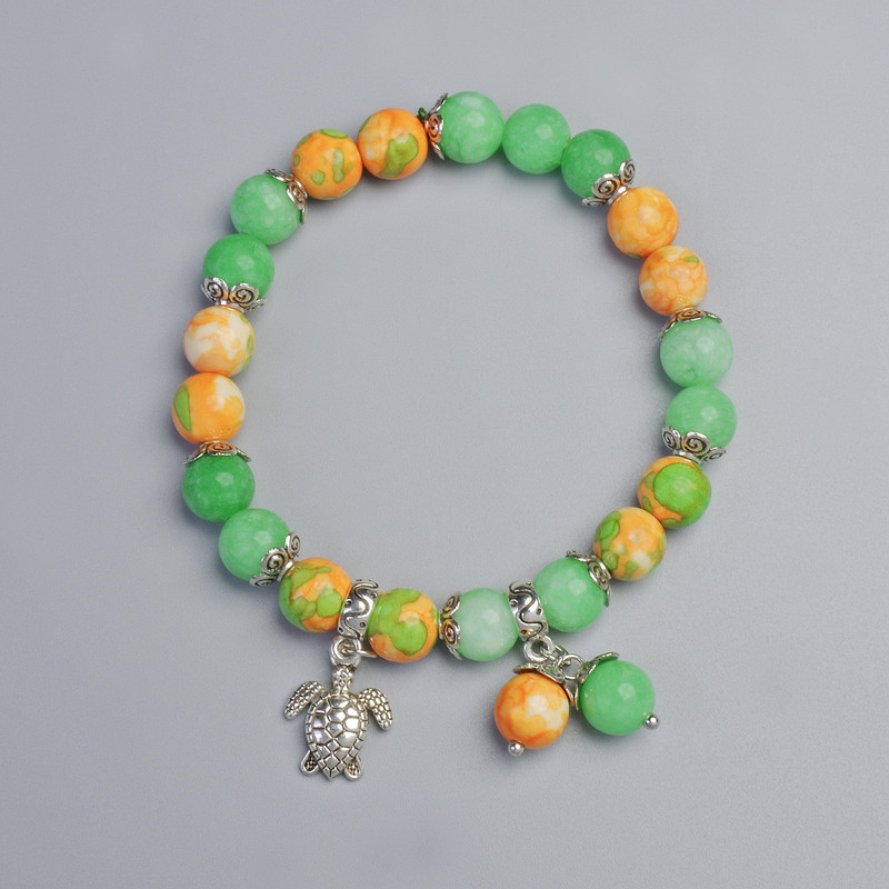 Браслет «варисцит» и нефрит (изкуствен акрил), диаметър 8,5 мм ± (еластична основа), дължина 18 см ± с метални вложки