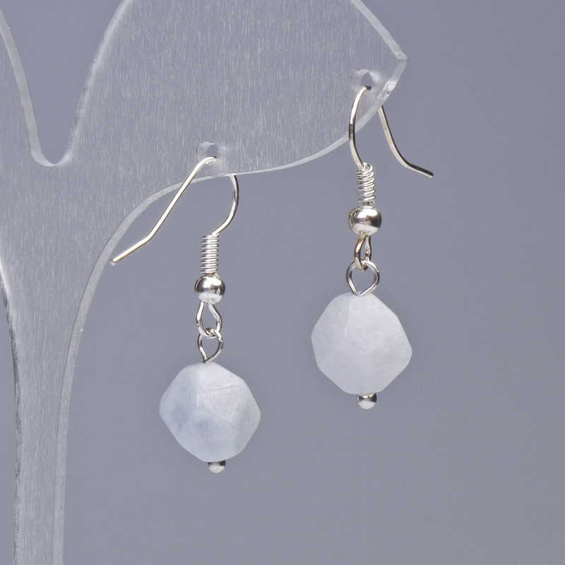 Обеци с аквамарин, натурален многофасетен камък, диаметър 9×10 мм, дължина около 31 мм