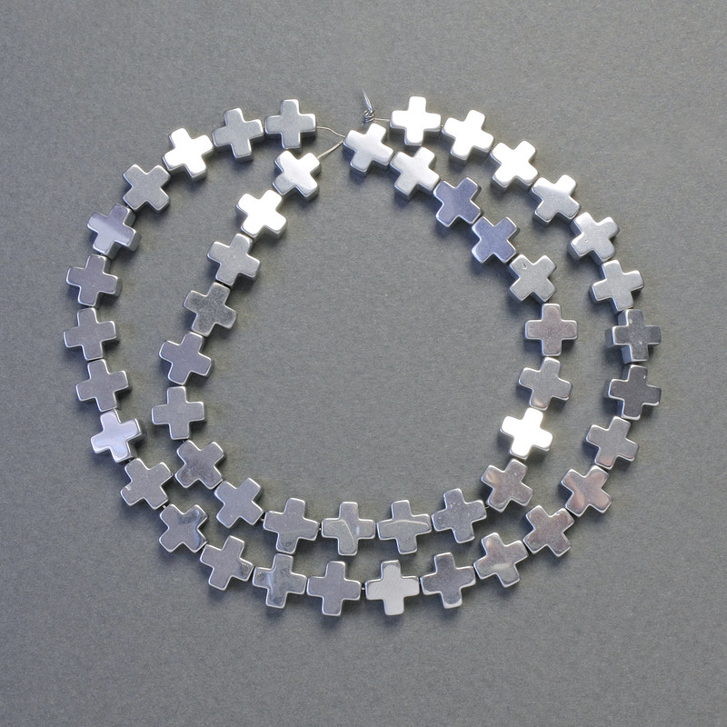 Хематитови мъниста с форма на кръст, сребрист цвят, диаметър 8×8 мм, дължина около 41 см