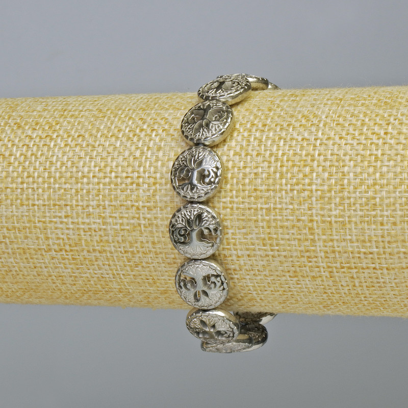 Гематитова гривна «Дърво» със сребрист цвят, диаметър 12,5×4,5 мм, дължина 18 см ± (еластична основа)