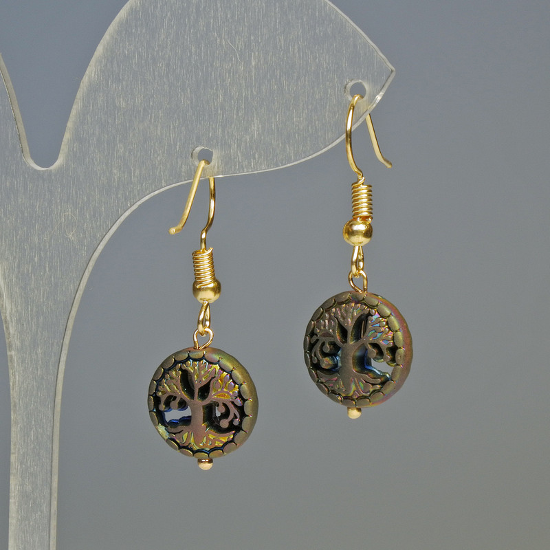 Сережки от хематит „Дърво“ матов хамелеон, диаметър 12,5×4,5 мм, дължина 3,2 см