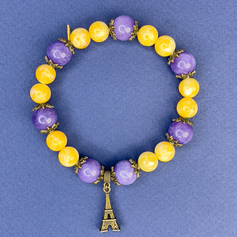 Браслет Жадеїт гладка кулька, діаметр 8, 5мм+- Сугіліт гладка кулька, діаметр 10, 5 мм+-, довжина 18см+- стрейч