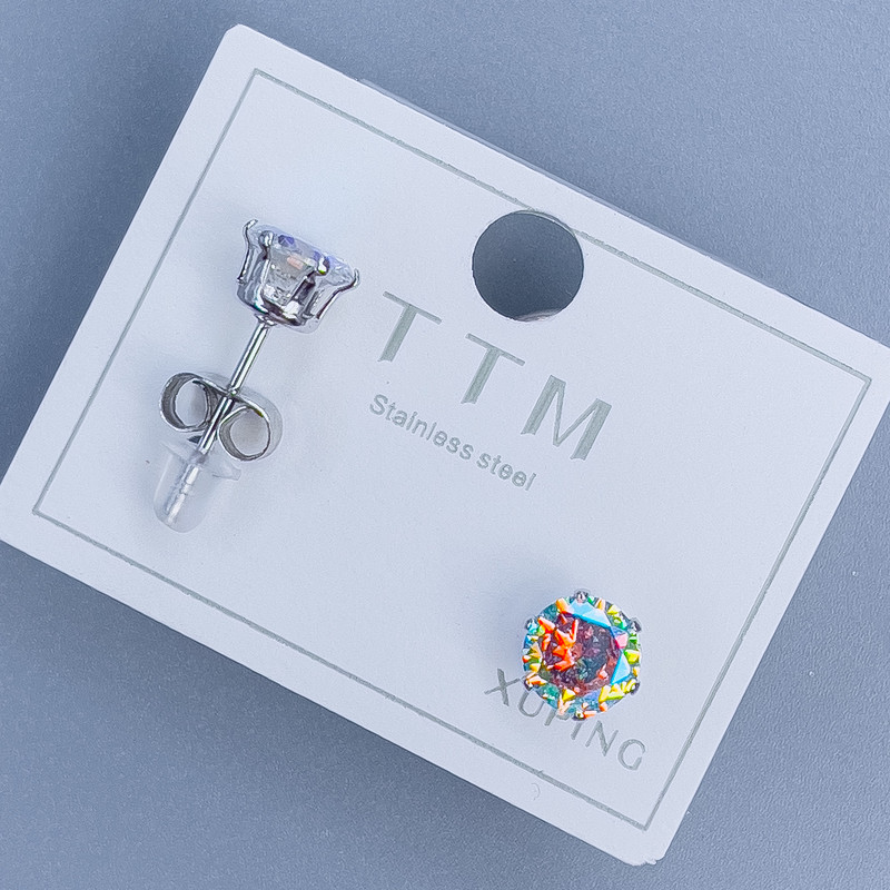 Обеци-пусети топчета Xuping с райдужен камък 6 мм ± родий