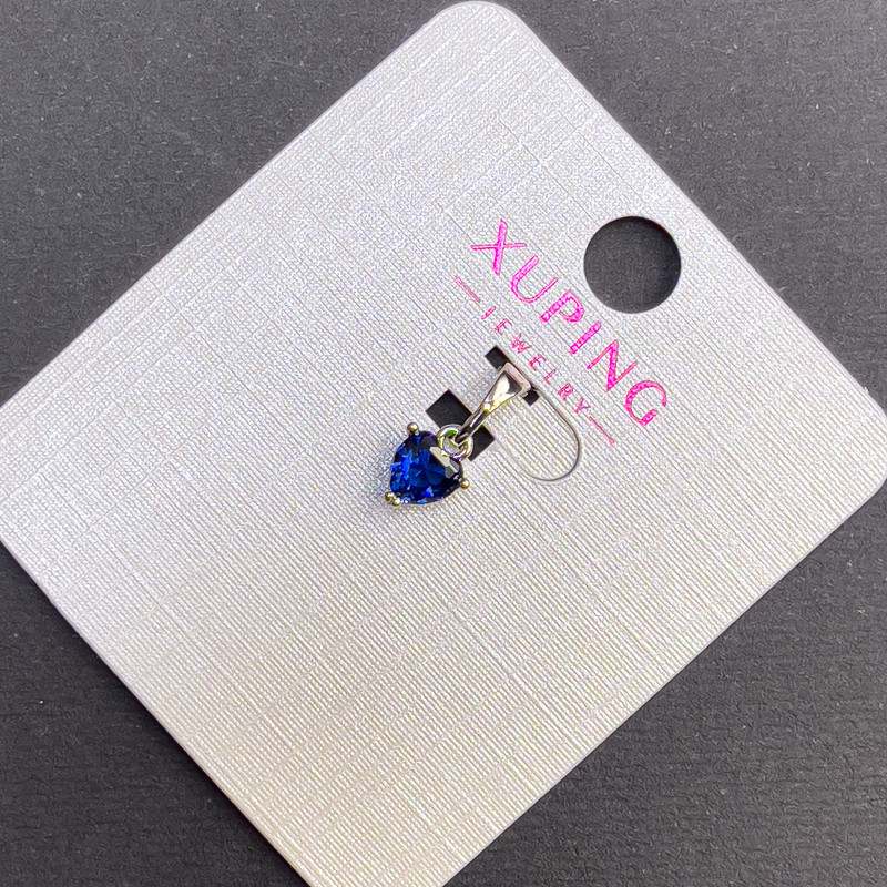 Кулон Xuping със сърце и син кристал, диаметър 6 мм, дължина 12 мм, родиево покритие