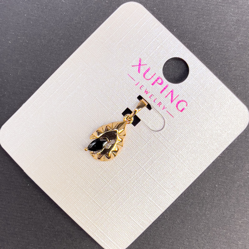 Висулка Xuping с черен кристал, диаметър около 8 мм, дължина около 20 мм, позлатяване 18К