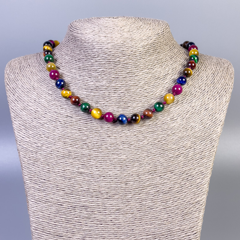 Намисто Тигрове Котяче та Бичаче Око гладка кулька, діаметр 8мм+-, довжина 45см+- з замочком