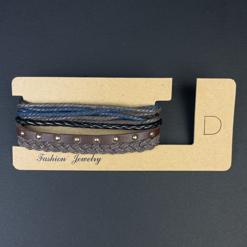 Тройна гривна от еко кожа и текстил с регулиране на размера, дължина 18–24 см+