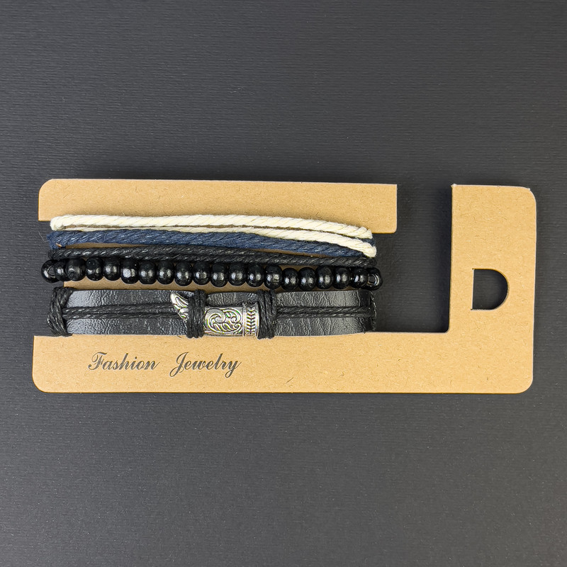 Троен браслет от еко кожа с метална вложка, регулируема дължина 18–24 см