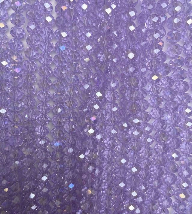 Мънисти от чешки кристал прозрачно лилави рондели 8×6 мм, дължина 42 см+