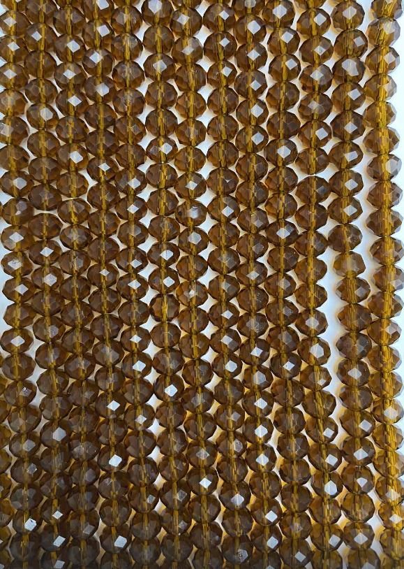 Намистини чешки кристал на конец кафяв прозрачен рондел, диаметър 8×6 мм, дължина около 40 см