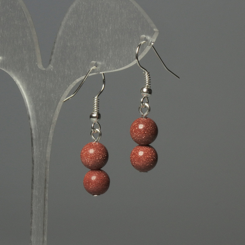 Обици от авантюрин „Златен пясък“ мъниста 8 мм, дължина около 32 мм