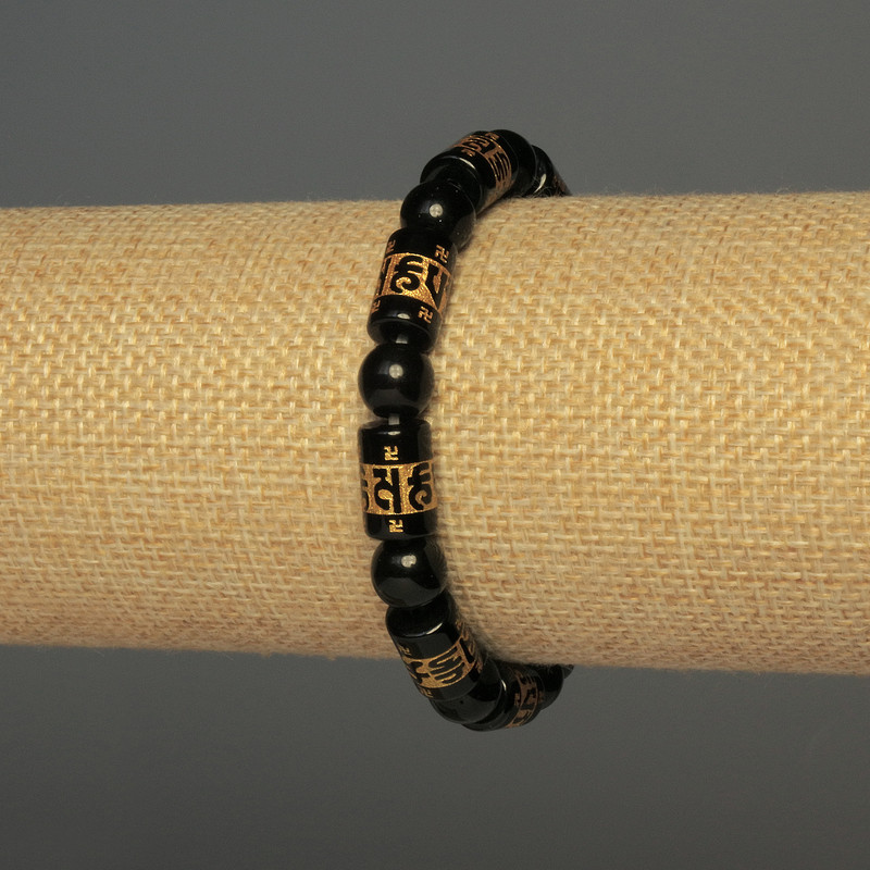 Браслет ахат (изкуствен), гладка топка, диаметър 8 мм ±, цилиндрична вставка, диаметър 12×8 мм ±, дължина 18 см ±, еластична основа