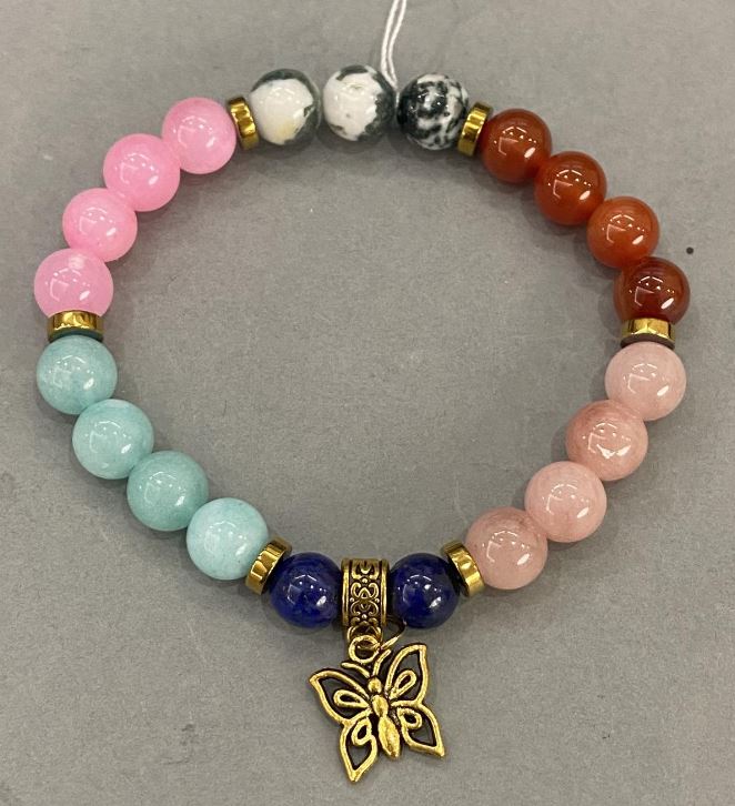 Гривна Асортимент гладките топчета 8 мм +- с метални вложки, дължина 18 см, еластична основа