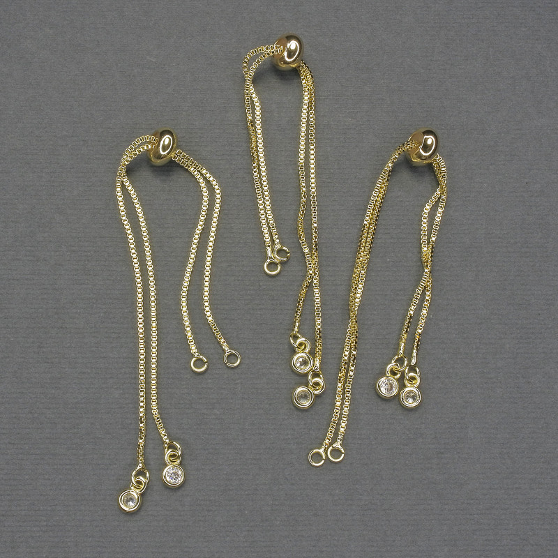 Основа за гривна слайдър с метал със златисто покритие и бели кристали