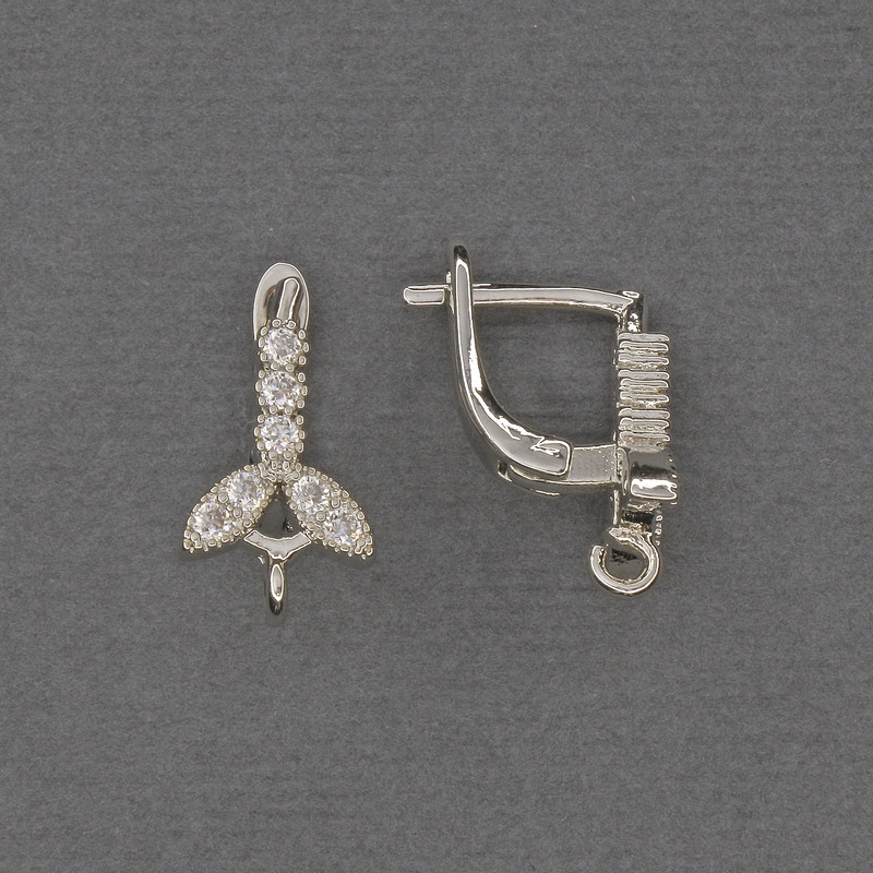 Швензи за обеци с бели стрази, сребрист метал 16×3×9 мм – пара