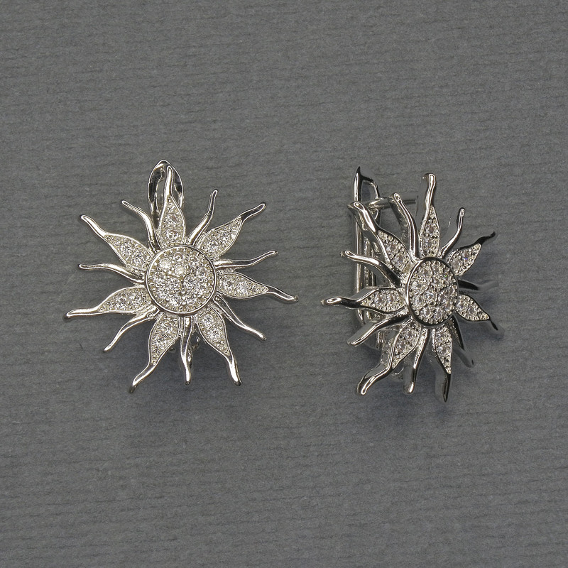 Швензи за обеци със бели кристали, сребрист метал, диаметър 20 мм и повече — пара