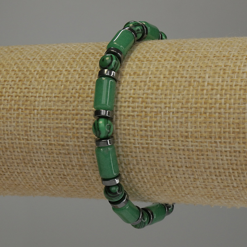 Браслет Асорти: гладък мънист, диаметър 6 мм, рондели 6x2 мм, цилиндри 10x6 мм, дължина 18 см, на еластична основа