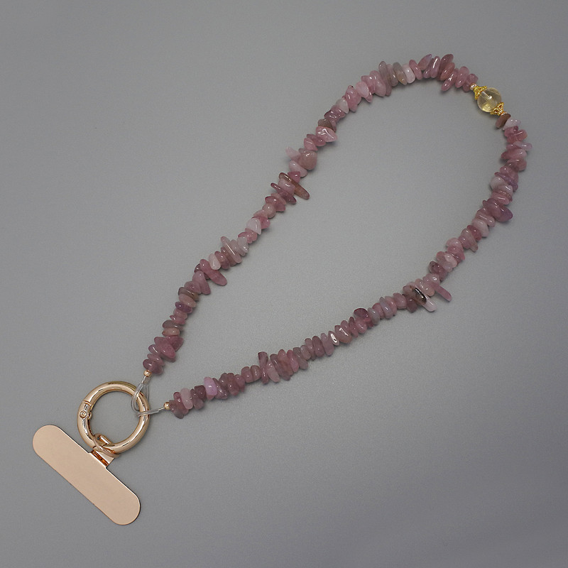 Ключодържател с верига за телефон, късчета от полуничен кварц 7-15×2-4 мм +-, пръстен диаметър 24 мм +-, дължина 24 см+-