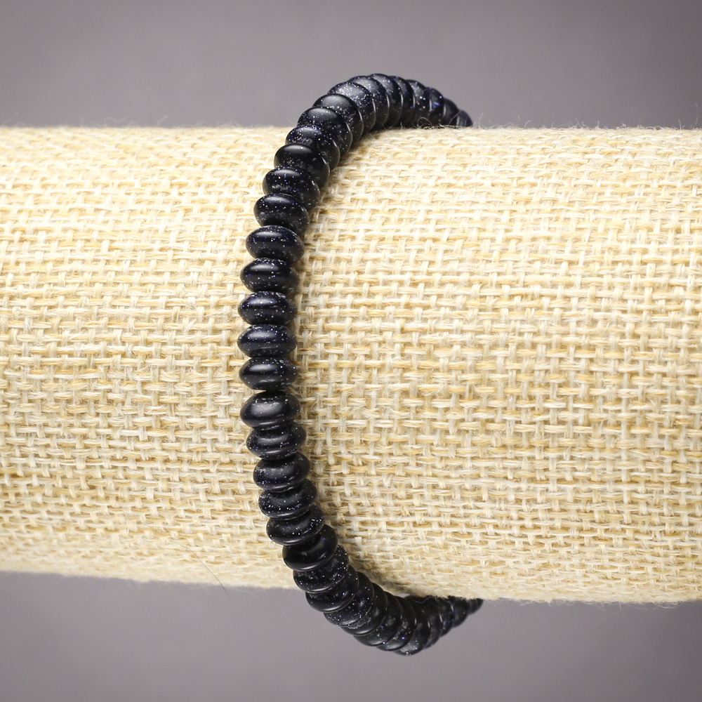 Еластичен браслет от авантюрин „Син пясък“ Нощ Каира гладък рондел, диаметър 6×3 мм+