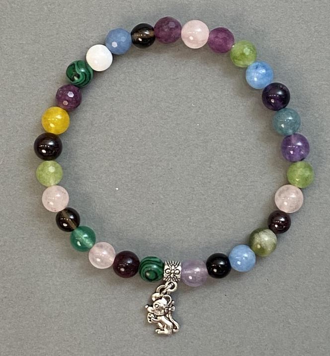 Браслет Асорти гладка топка 6 мм +- с метална вставка, дължина 18 см (еластична основа)