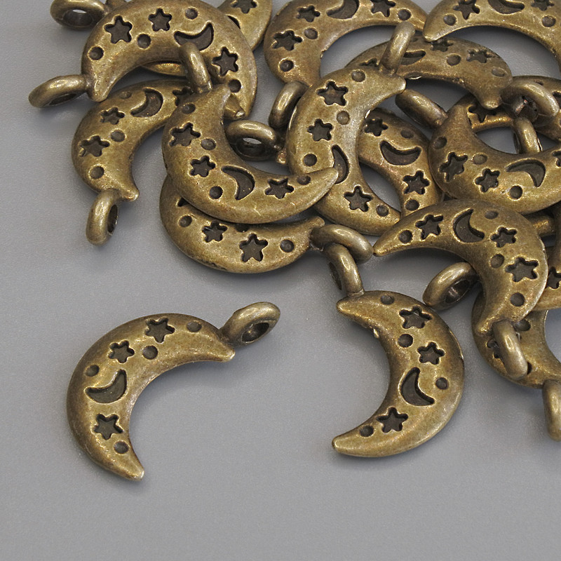 Висулка 'Луна' бронзов метален цвят, диаметър 19×10 мм ± опаковка 18 бр.