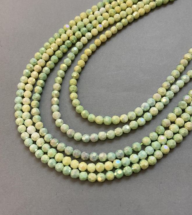 Мънисти от чешки кристал мултицветни с бензиново напыление на конец, гранована мъниста, диаметър около 6 мм, дължина 38 см +