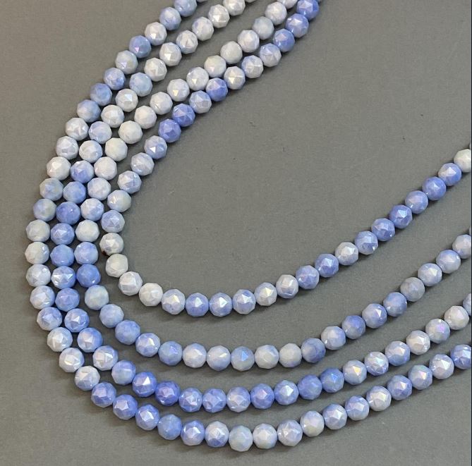 Мъниста чешки кристал синьо-мултицветни на конец, фасетирани топчета, диаметър 8 мм, дължина 38 см