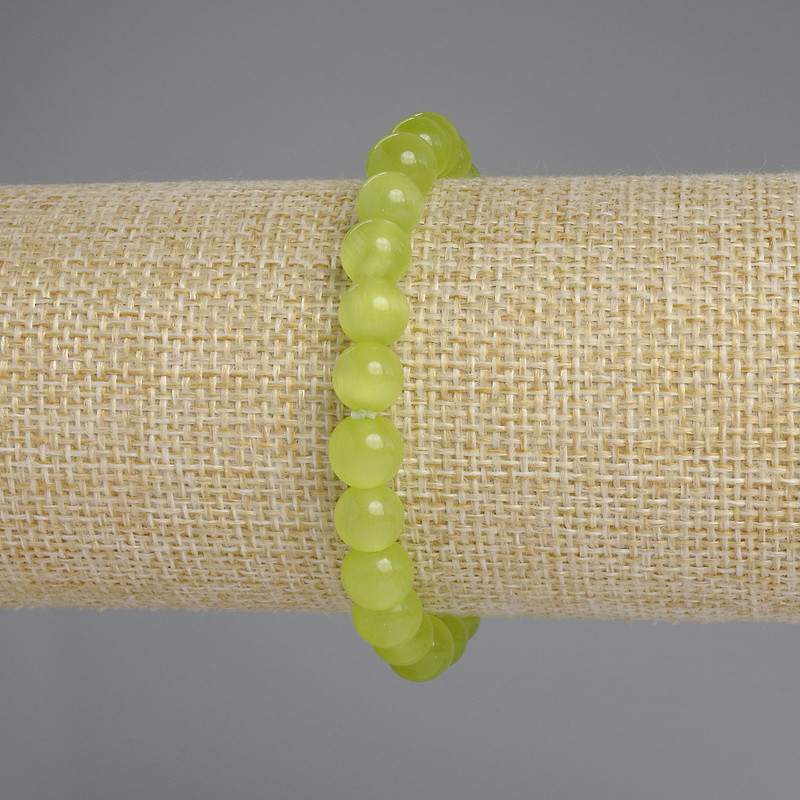 Браслет котешко око с гладко топче, диаметър 8 мм, дължина 18 см, еластична основа