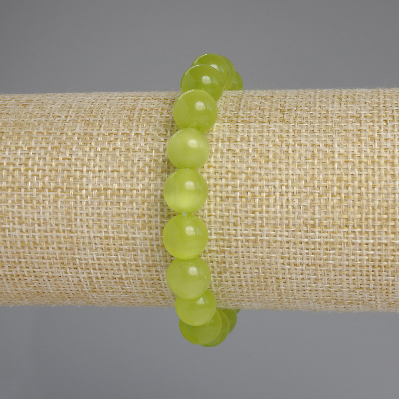 Браслет котешко око, с гладък мъниста, диаметър 9 мм, дължина 18 см, еластичен