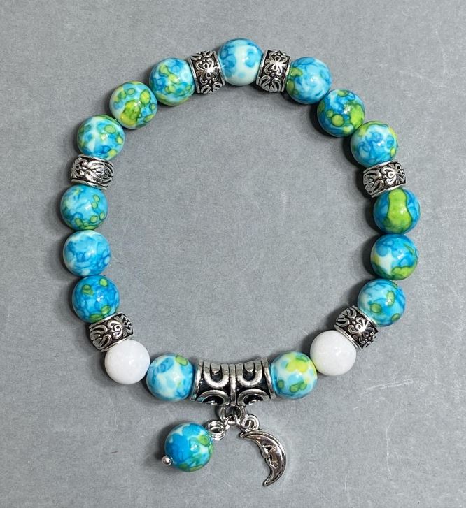 Браслет Агат Варисцит (штучний) кулька, діаметр 8, 5мм+-, довжина 18см+- стрейч