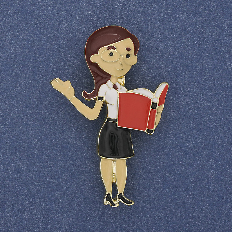 Брошка Учителка цветна емал златист метал 52×33 мм+