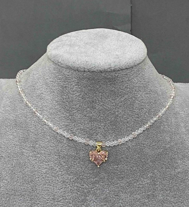 Чокер от чешки кристал, гранени рондели 3×2,5 мм, с висулка, дължина 38 см + 5 см удължителна верижка