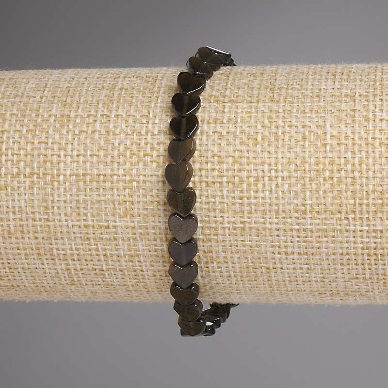 Гривна със слънчев обсидиан, сърце, 6 мм, дължина 18 см, еластична