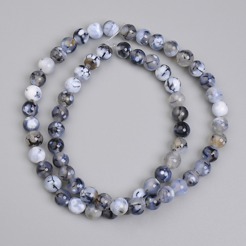 Ахатни мъниста «Вени на дракона» 6 мм гладко топче, дължина около 37 см на конец