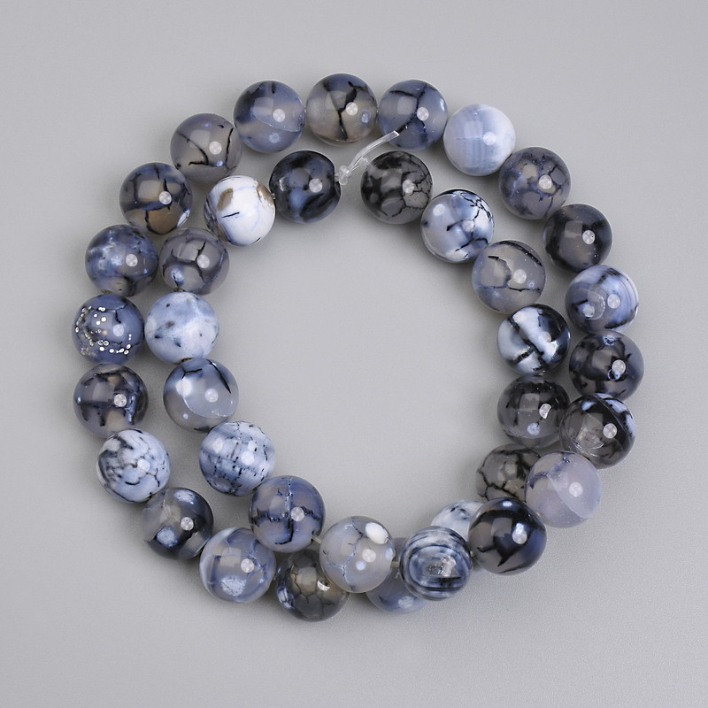 Ахат мънисти „Вени на дракона“ гладко топче 10 мм +-, дължина около 37 см на конец